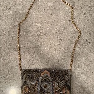 Chic Patterned Women's Clutch with Gold Chain